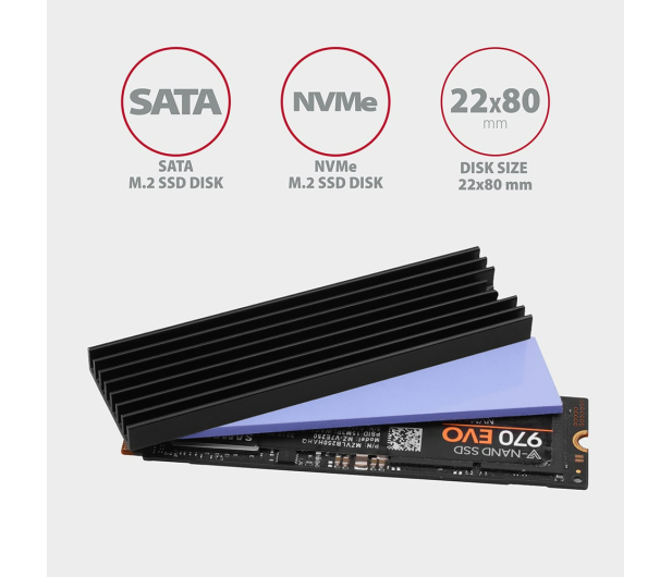 Axagon CLR-M2L6, aluminiowy pasywny radiator dla M.2 2280 SSD, 6 mm - 1353443 - zdjęcie 4